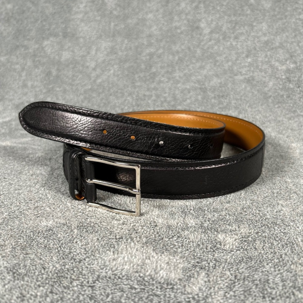 A. Testoni Mens Black Leather Belt Size 42 Hand Made in Italy Solid Brass Buckle